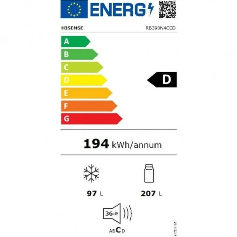 Réfrigérateur Combiné Hisense RB390N4CCD Acier (186 x 60 cm)