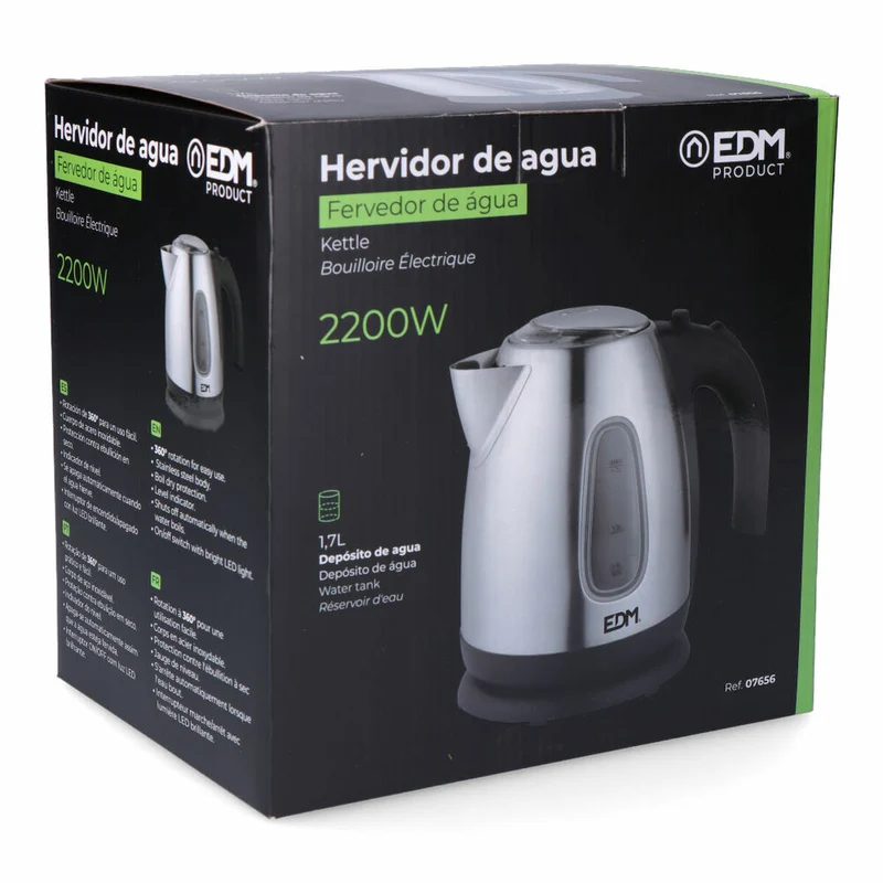 Bouilloire EDM 07656 Bouilloire Noir Acier inoxydable 2200 W 1,7 L