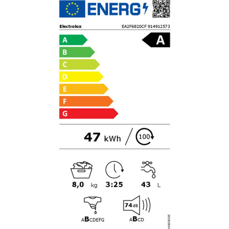 Lave linge Electrolux EA2F6820CF 1200 tr/min 8 kg 60 cm