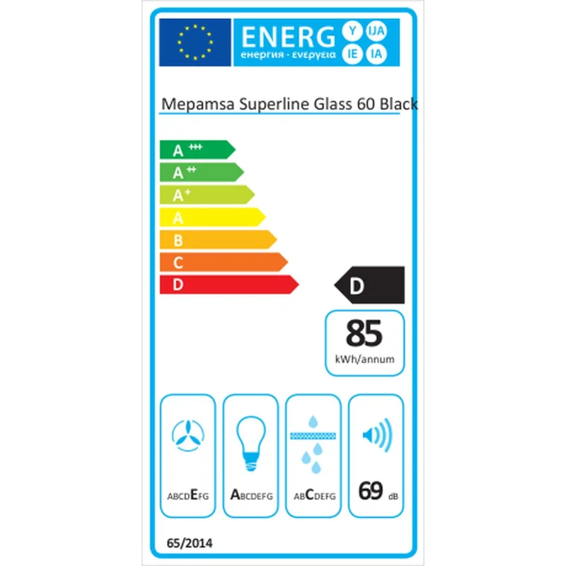 Hotte conventionnelle Mepamsa SUPERLINE GLASS 415 m3/h 60 cm 69 dB 140 W Noir