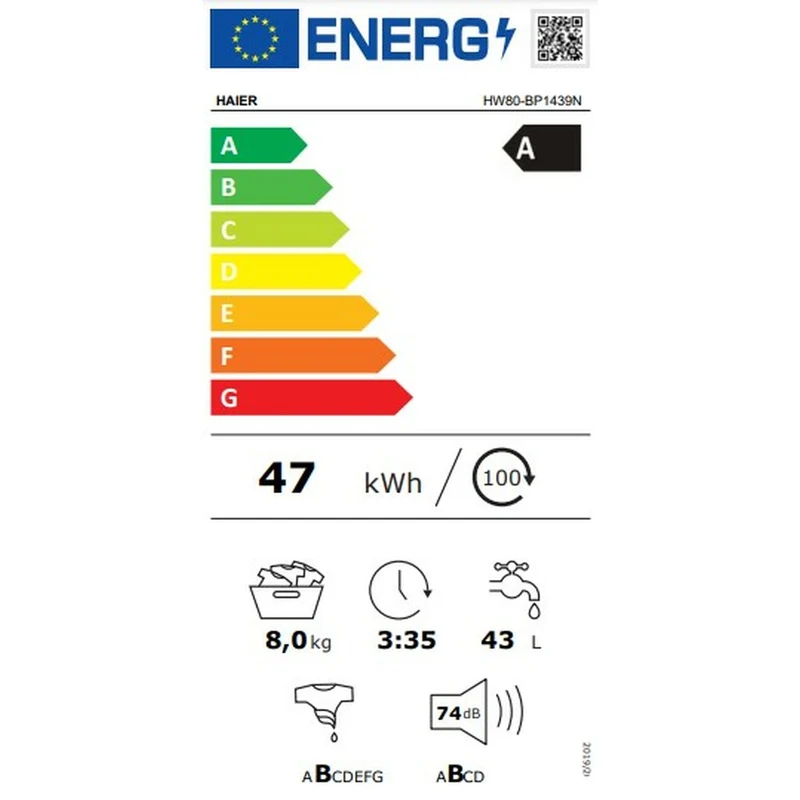 Lave linge Haier HW80BP1439NIB 60 cm 1400 tr/min 8 kg Blanc