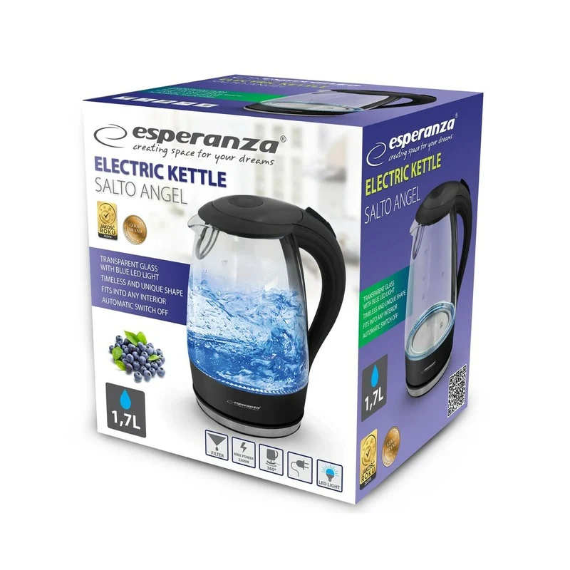 Bouilloire Esperanza Noir Verre Plastique 2200 W 1,7 L