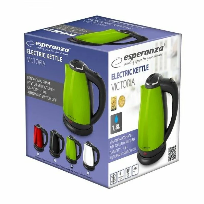 Bouilloire Esperanza EKK113G Noir Vert plastique, acero inoxydable 1800 W 1,8 L