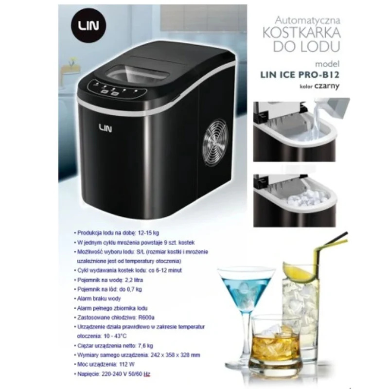 Machine à glaçons Lin ICE PRO-B12 Noir 112 W 2,2 L