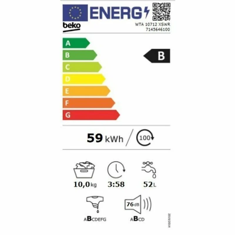 Lave-linge BEKO WTA 10712 XSWR 10 kg 1400 tr/min