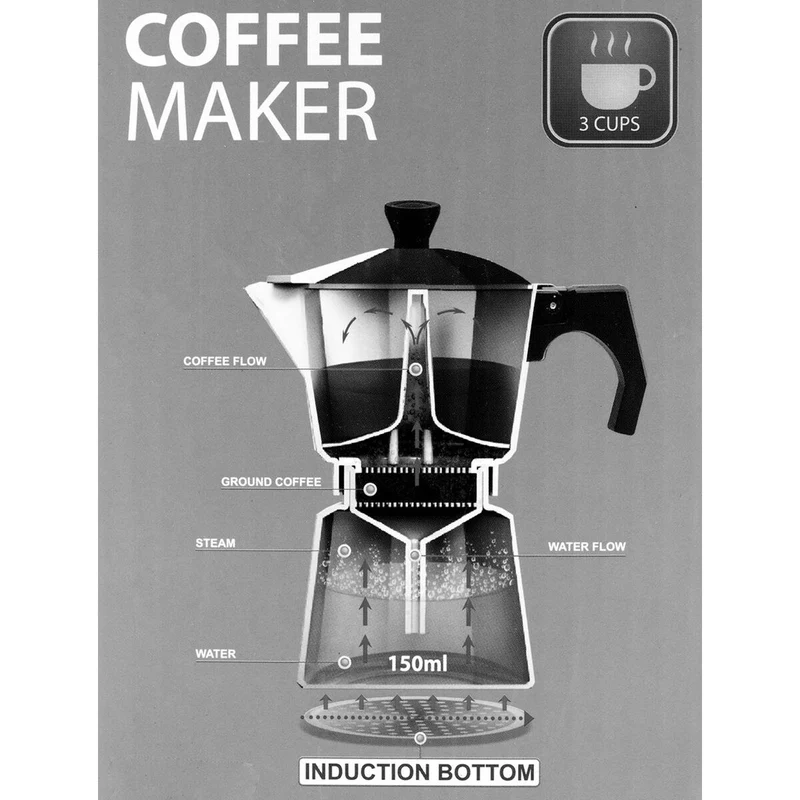 Cafetière Italienne Feel Maestro MR-1667-6 Noir Granit Aluminium 300 ml 6 Tasses