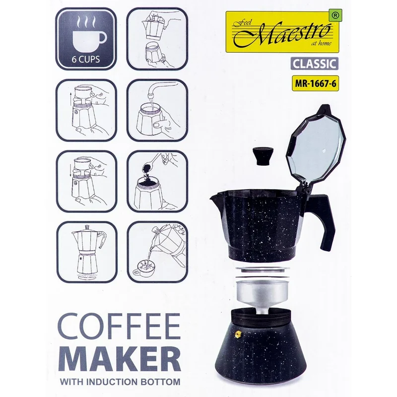 Cafetière Italienne Feel Maestro MR-1667-6 Noir Granit Aluminium 300 ml 6 Tasses