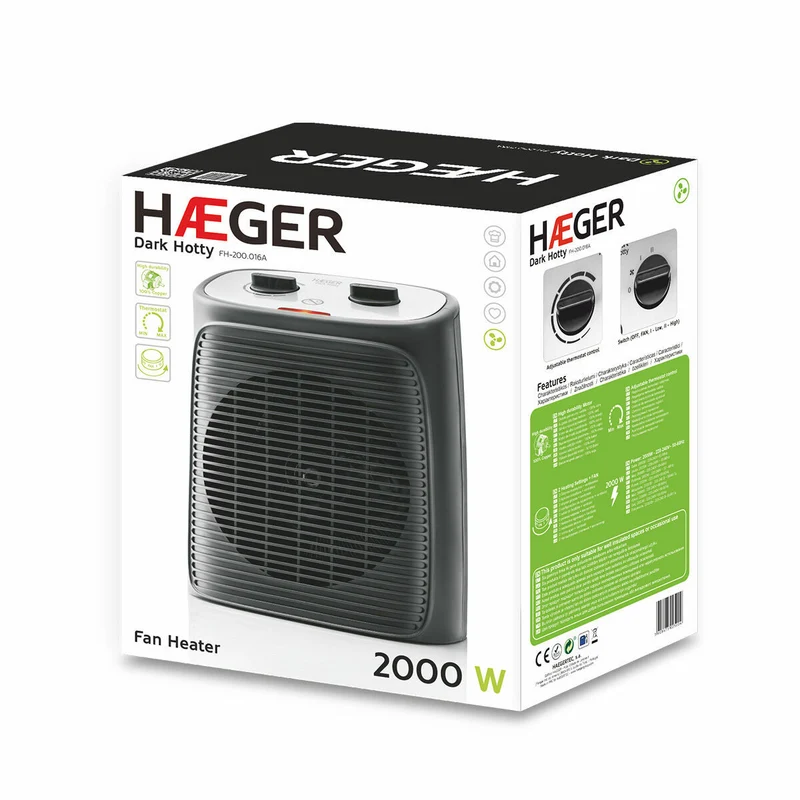 Radiateur soufflant portable Haeger FH-200.016A 2000 W noir blanc