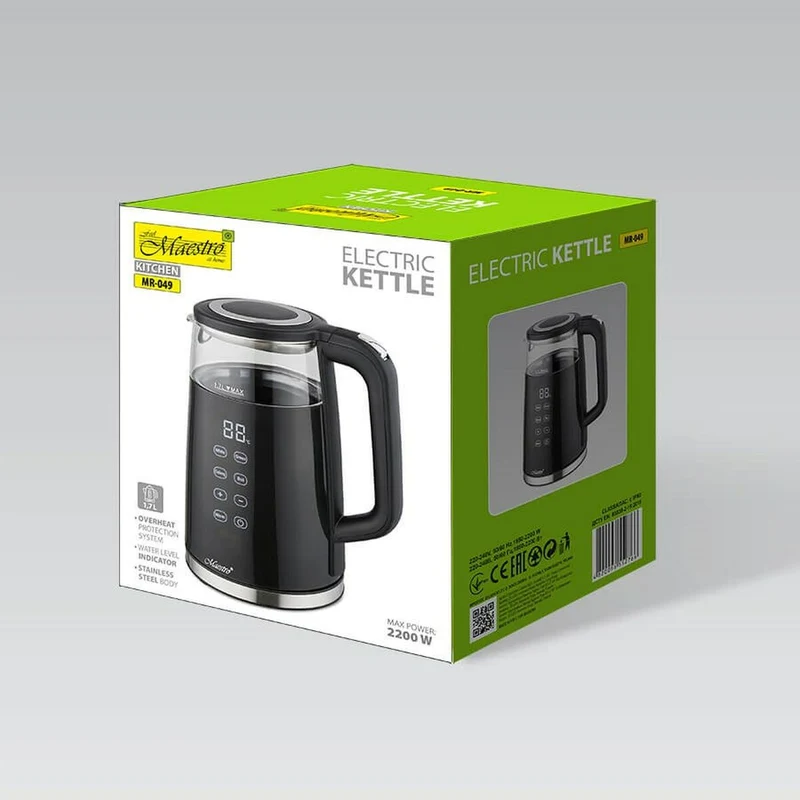 Bouilloire Feel Maestro MR-049 Verre Borosilicate Cristal Transparent Noir 2200 W 1,7 L