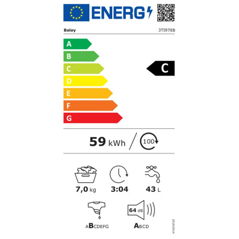 Lave linge Balay 3TI979B 59,6 cm 1200 tr/min 7 kg