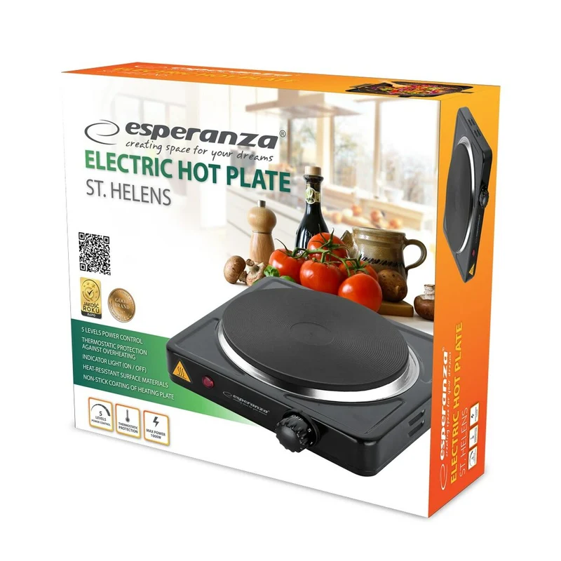Plaque chauffante électrique Esperanza EKH003K Noir 1000 W 21 x 6 x 21 cm