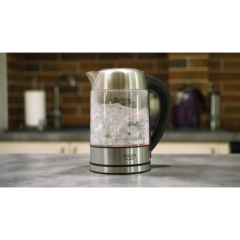 Bouilloire Adler AD 1247 cristal acier gris verre 2200 W 1,7 L