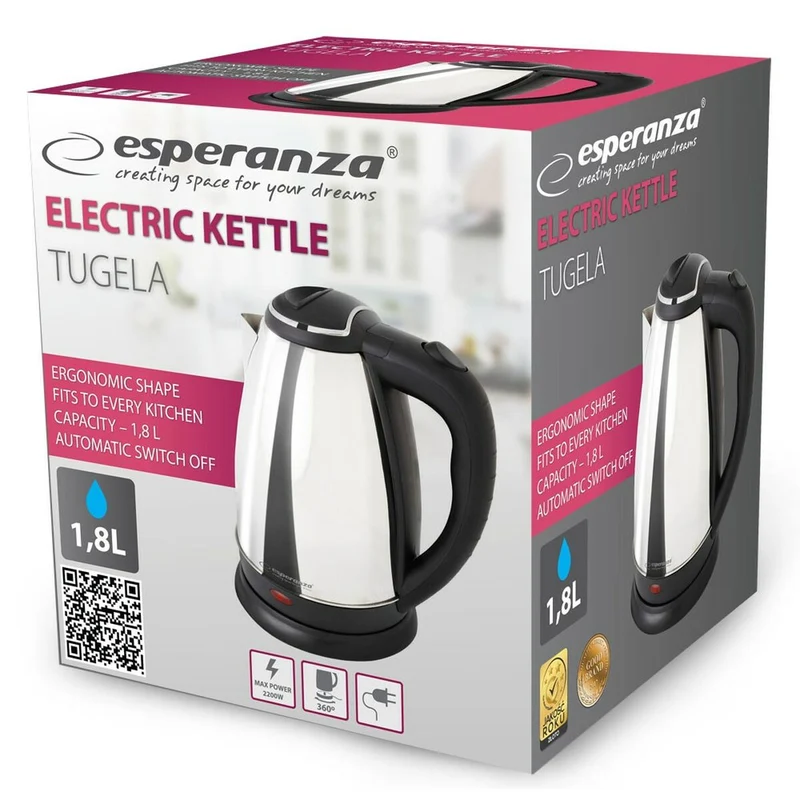 Bouilloire Esperanza EKK104S Argent Acier inoxydable Plastique 2200 W 1,8 L