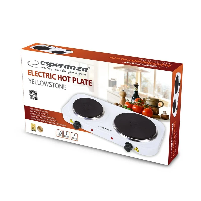 Plaque chauffante électrique Esperanza EKH007W Blanc Noir 2500 W