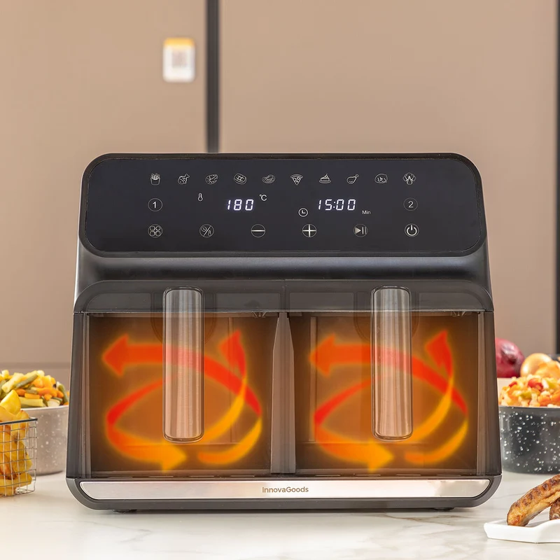 Friteuse à air InnovaGoods Fryinn Double 8000 Noir 3400 W 8 L Acier inoxydable