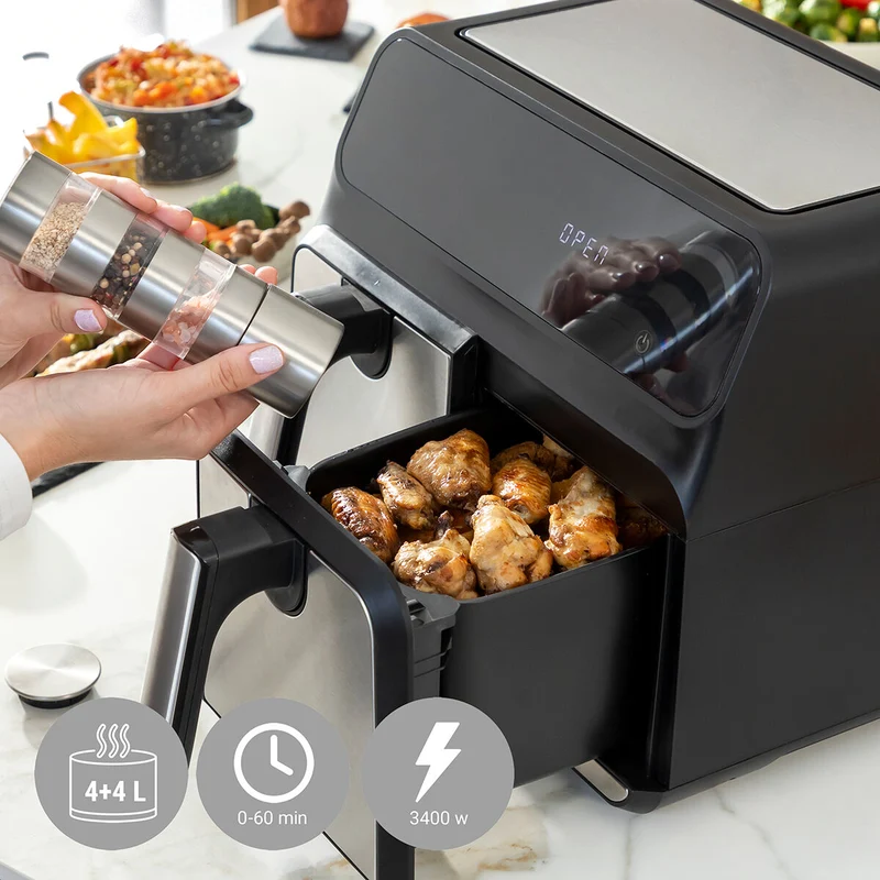 Friteuse à air InnovaGoods Fryinn Double 8000 Noir 3400 W 8 L Acier inoxydable