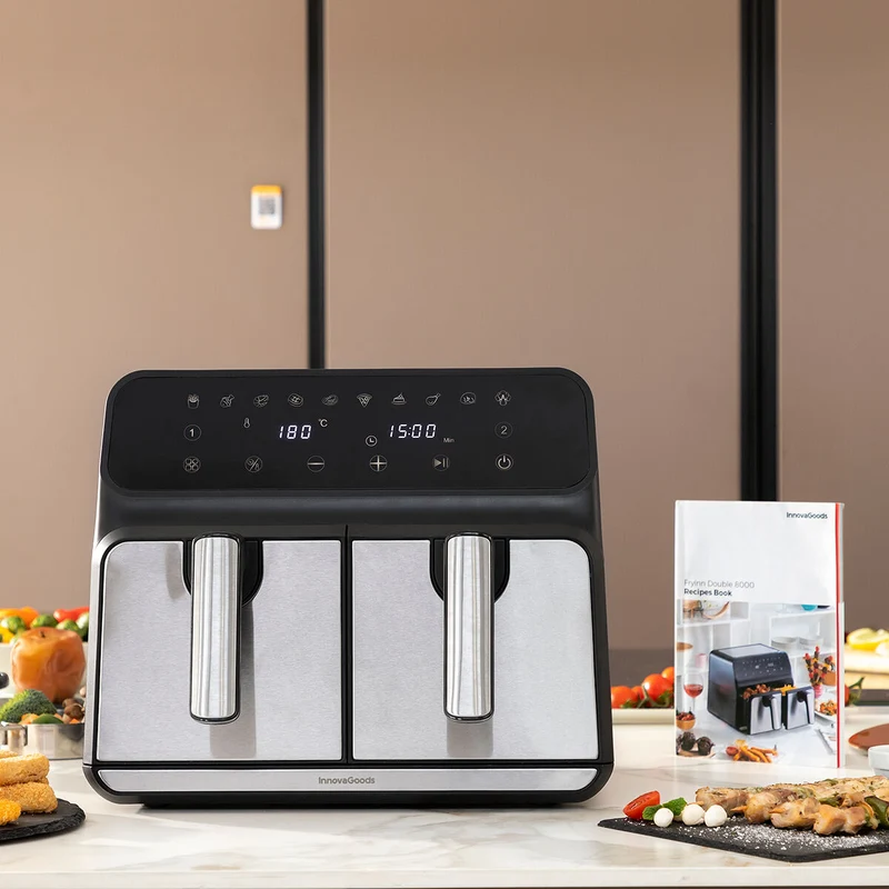 Friteuse à air InnovaGoods Fryinn Double 8000 Noir 3400 W 8 L Acier inoxydable