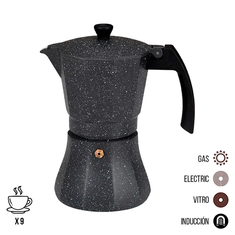 Cafetière Italienne EDM Aluminium Noir 9 Tasses Induction