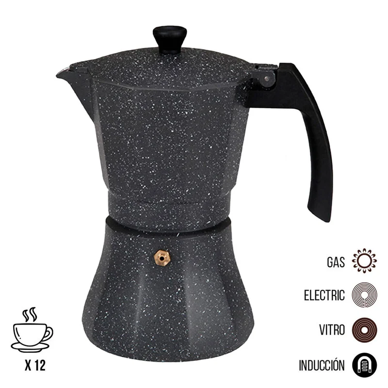Cafetière Italienne EDM Aluminium Noir 12 Tasses Induction