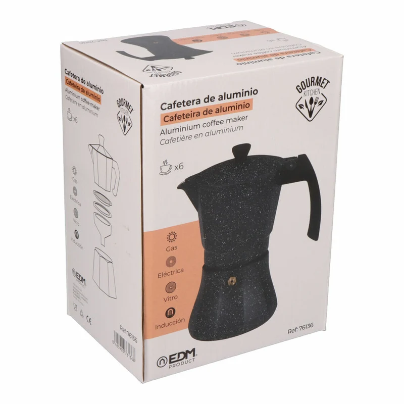 Cafetière Italienne EDM Aluminium Noir 6 Tasses Induction