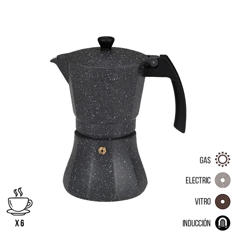 Cafetière Italienne EDM Aluminium Noir 6 Tasses Induction