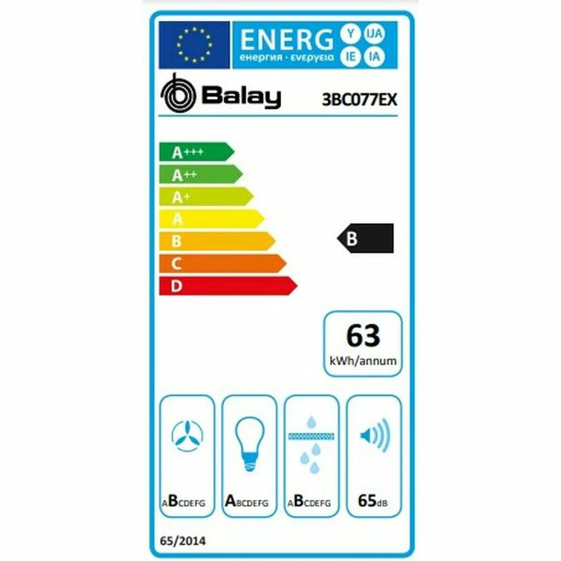 Hotte conventionnelle Balay 3BC077EX 75 cm 720 m3/h 65 dB 255W Acier