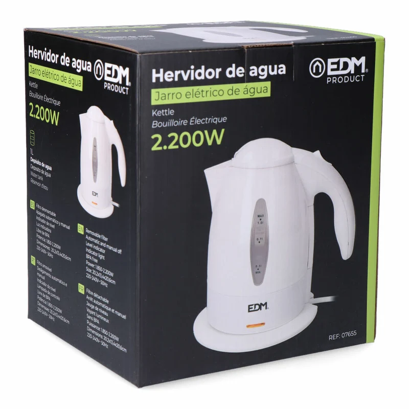 Bouilloire EDM 07655 Polypropylène blanc 2200 W 1 L