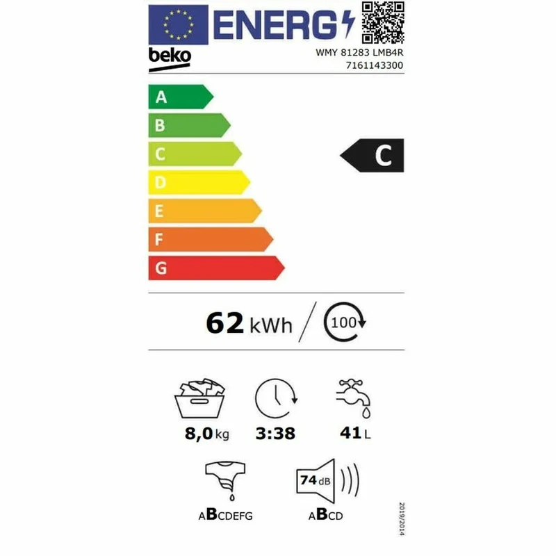 Lave linge BEKO WMY 81283 LMB4R 1200 tr/min 60 cm 8 kg