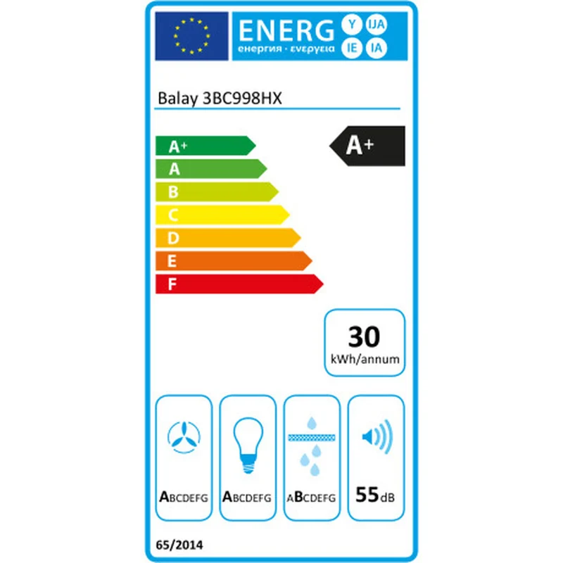 Hotte conventionnelle Balay 3BC998HX 90 cm 843 m3/h 160W A+ Acier