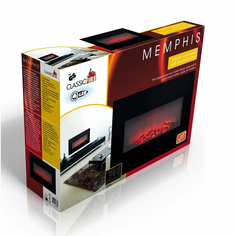 Cheminée électrique décorative Classic Fire Memphis Black 1800 W 66 x 13 x 46 cm