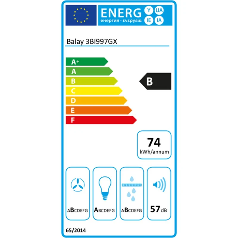 Hotte conventionnelle Balay 3BI997GX 90 cm 754 m3/h 250W B Argent Acier